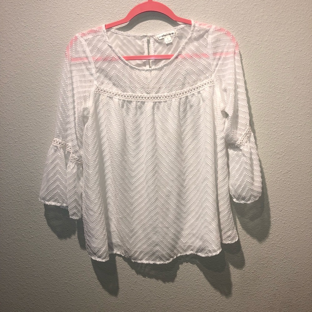 John Paul Richard White Crochet Print Blouse